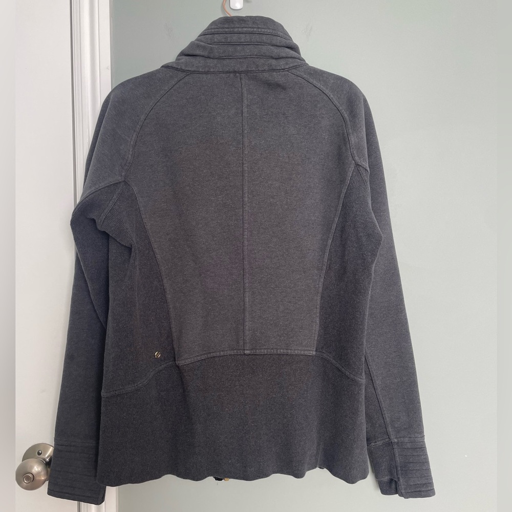 Lululemon "Radiant" Heathered Black Gold Accents Thick Funnel Neck Zip-Up Jacket - Picture 9 of 17